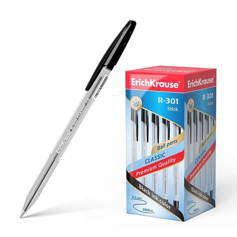 Pack De 50 Unidades Erichkrause Boligrafo R-301 Classic Stick 1.0 - Cuerpo Transparente Hexagonal - Punta De 1.0mm - Tinta De Secado Rapido - Color Negro