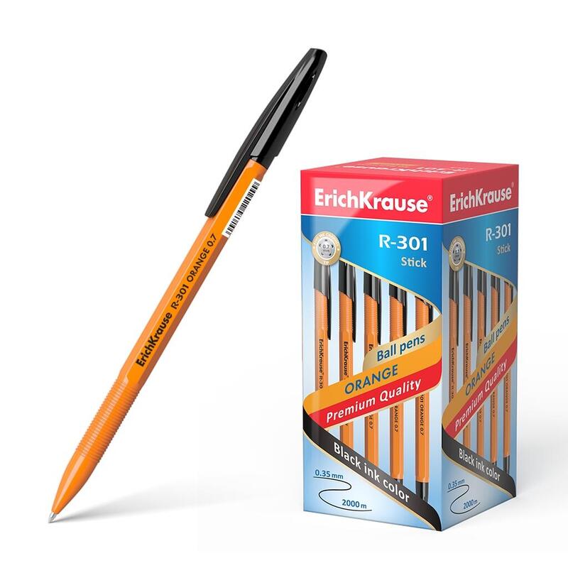 Pack De 50 Unidades Erichkrause Boligrafo R-301 Naranja Stick 0.7 - Cuerpo Hexagonal Opaco - Punta De 0.7mm - Tinta De Secado Rapido - Color Negro