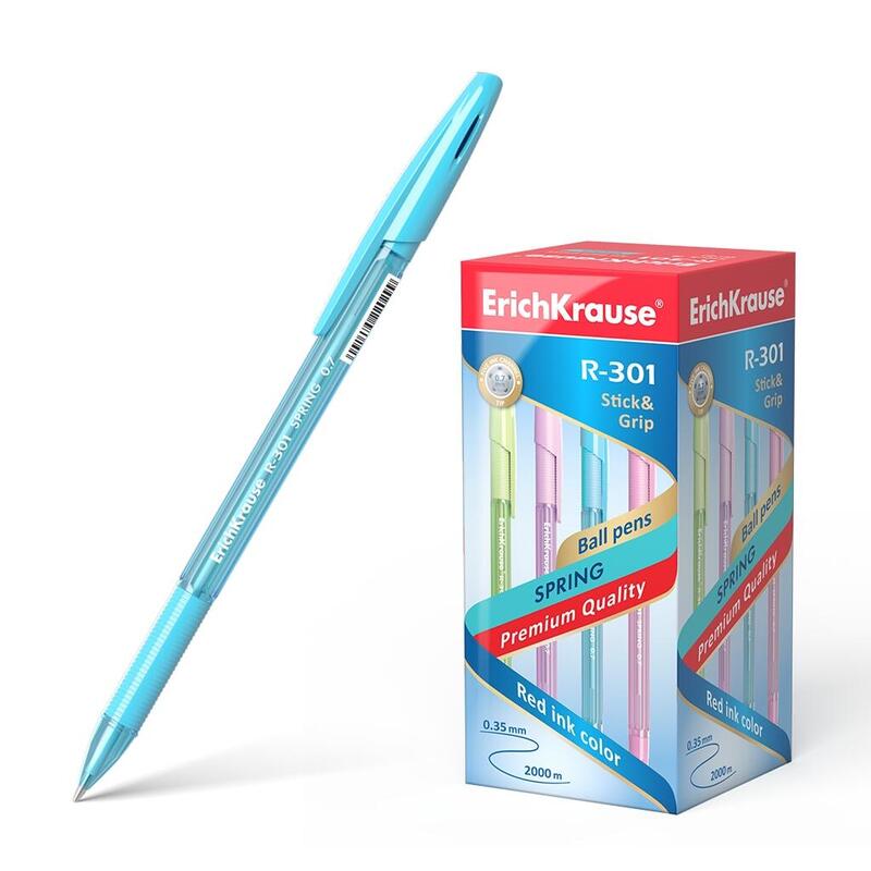 Pack De 50 Unidades Erichkrause Boligrafo R-301 Spring Stick&Grip 0.7 - Cuerpo Hexagonal Translucido - Zona De Agarre De Goma Contorneada - Punta De 0.7mm - Tinta De Secado Rapido - Color Azul