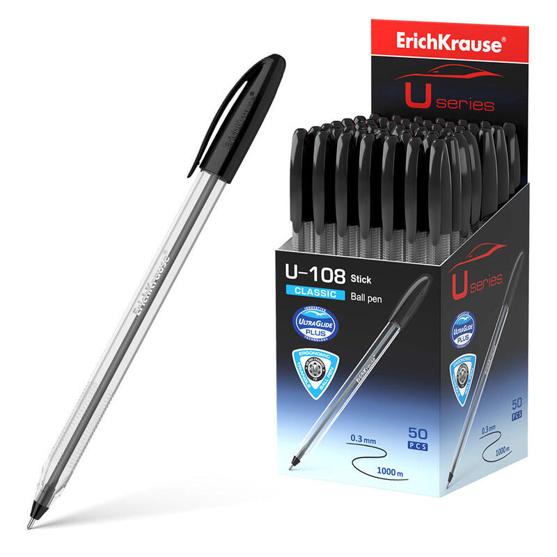 Pack De 50 Unidades Erichkrause Boligrafo U-108 Classic Stick - Ultra Glide Technology - Tinta Color Negro