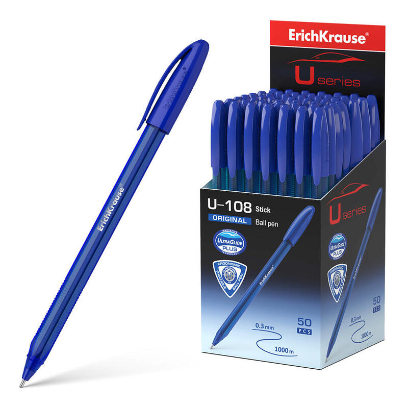 Pack De 50 Unidades Erichkrause Boligrafo U-108 Original Stick - Ultra Glide Technology - Tinta Azul