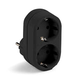 Pack De 6 Unidades - Adaptador Doble Schuko 2p+T 16a 250 V Con Entrada Frontal, Negro