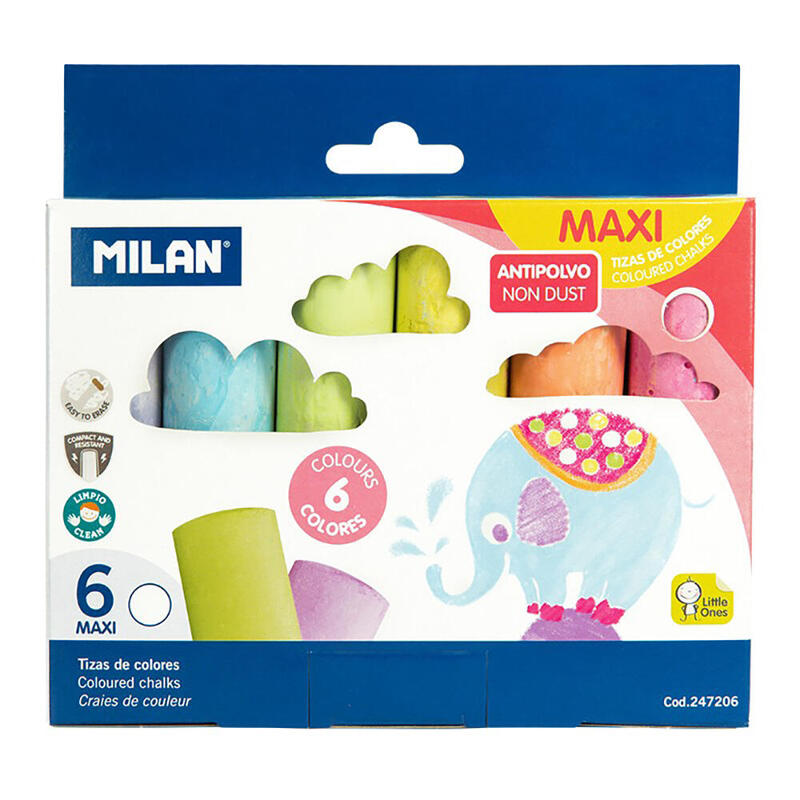 Pack De 6 Unidades - Caja Con 6 Tizas De Colores Maxi Milan