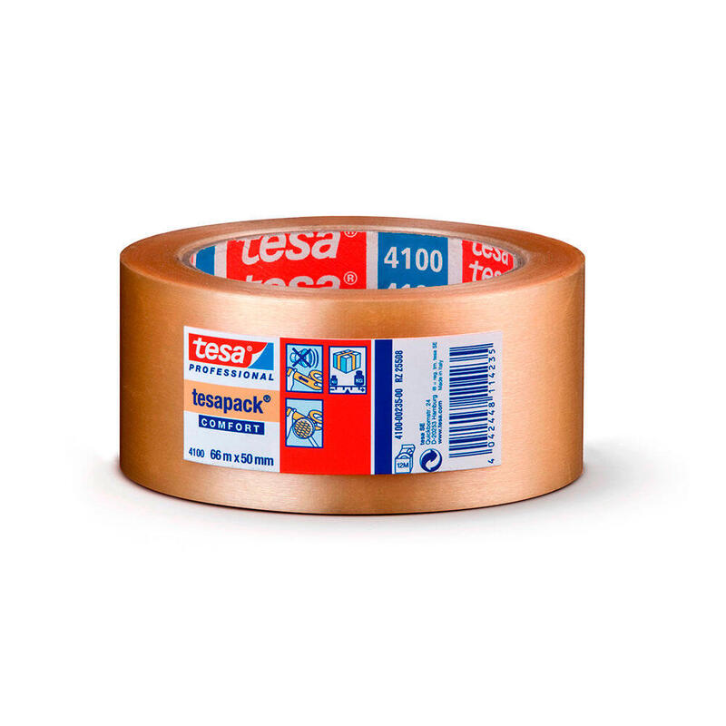 Pack De 6 Unidades - Cinta De Embalar Pvc Rugoso Transparente 66m X 50mm 4100 Tesa