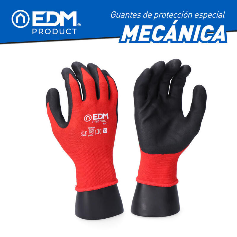 Pack De 6 Unidades - Guante Industria Mecánica Nylon/Lycra Recubierto De Nitrilo Apto Pantalla Táctil Talla 9 Edm