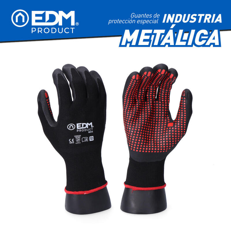 Pack De 6 Unidades - Guante Industria Metalúrgica Nylon/Lycra Recubierto De Nitrilo Talla 10 Edm