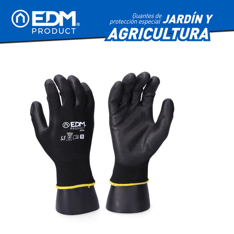 Pack De 6 Unidades - Guante Jardín Agricultura Poliéster Recubierto De Poliuretano Talla 9 Edm