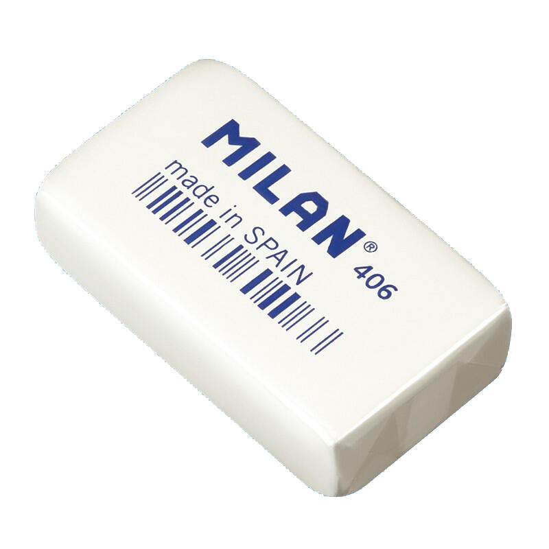 Pack De 6 Unidades Milan 406 Goma De Borrar De Gran Tamaño Rectangular - Miga De Pan - Caucho Sintetico - Envuelta Individualmente - Color Blanco