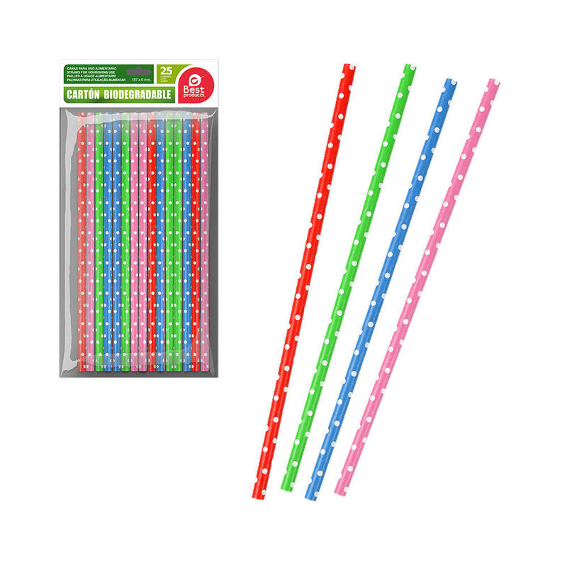 Pack De 6 Unidades - Pajitas De Cartón Con Topos Colores Surtidos, 25 Uds