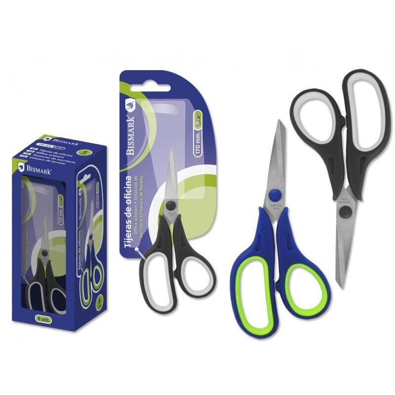 Pack De 8 Unidades Bismark Tijeras Oficina Acero Inoxidable - Empuñadura Ergonomica - Muy Ligeras Y Resistentes - Color