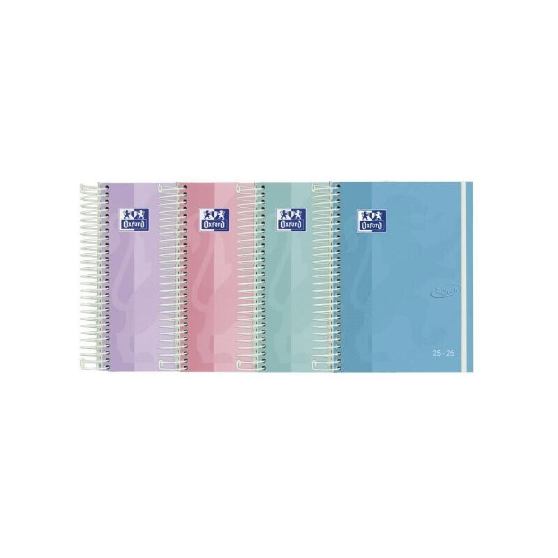 Pack De 8 Unidades Oxford Touch Pastel Agenda Escolar 25/26 Espiral Dia Pagina - Tamaño 8º - Tapa Extradura Peliculado