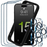 Pack De Accesorios Iphone 15 Pro Con 3 Protectores De Pantalla + 3 Protectores De Cámara + Funda Bumper