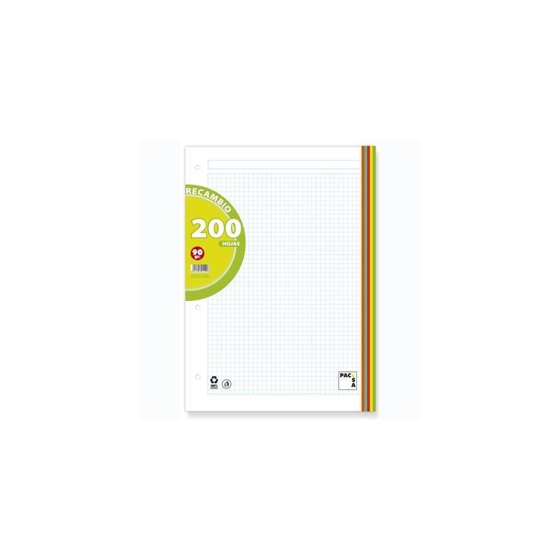 Pacsa Recambio De Colores Surtidos 4 Taladros 200 Hojas 5x5+Greca A4
