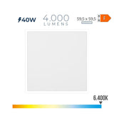 Panel Led 40 W 4300 Lm Ra80 59,5 X 59,5 X 2,9 Cm 6400 K Luz Fria
