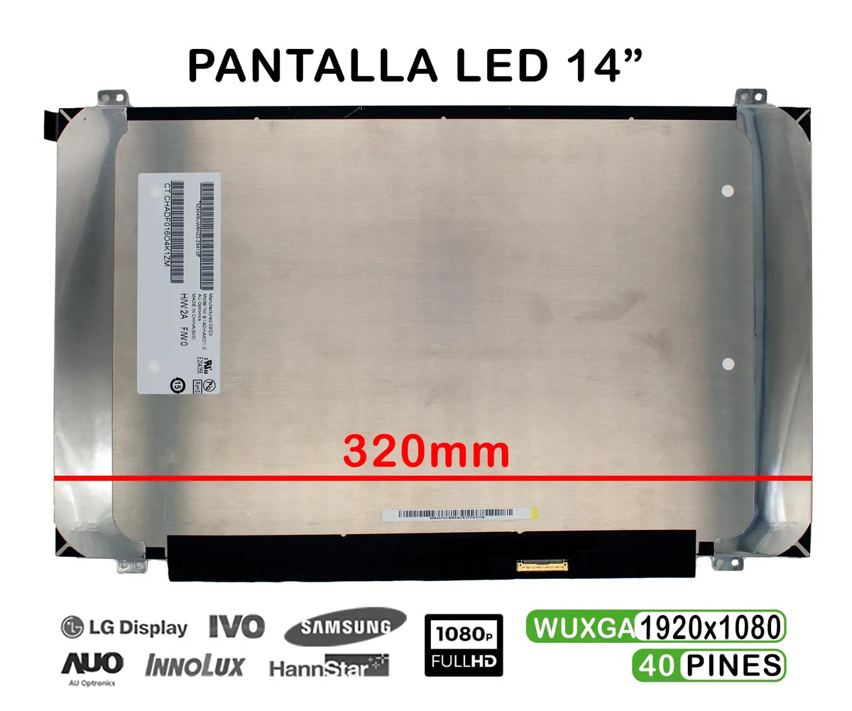 Pantalla Led De 14" Para Portátil B140Hak01.0