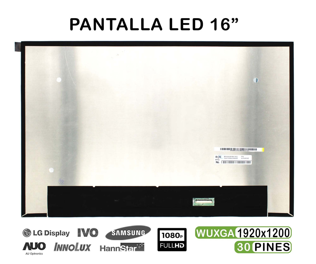 Pantalla Led De 16" Para Portátil Ne160Wum-N61 V8.0 30 Pines