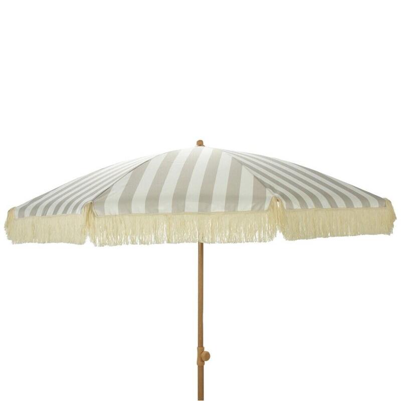 Parasol De Jardín De Rayas Taupe Y Blanco Con Flecos Ø183 X 200 Cm
