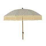 Parasol Para Jardín, Verde Con Diseño De Hojas Y Flecos Beige, Ø180 X 216 Cm
