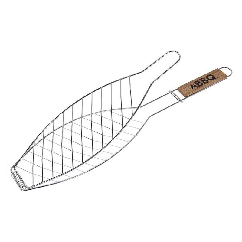 Parrilla Para Pescado Con Mango De Madera 35 X 14 Cm