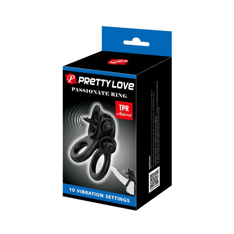 Pretty Love - Passionate Ring Doble Anillo Vibrador + Estimulador Clítoris Negro