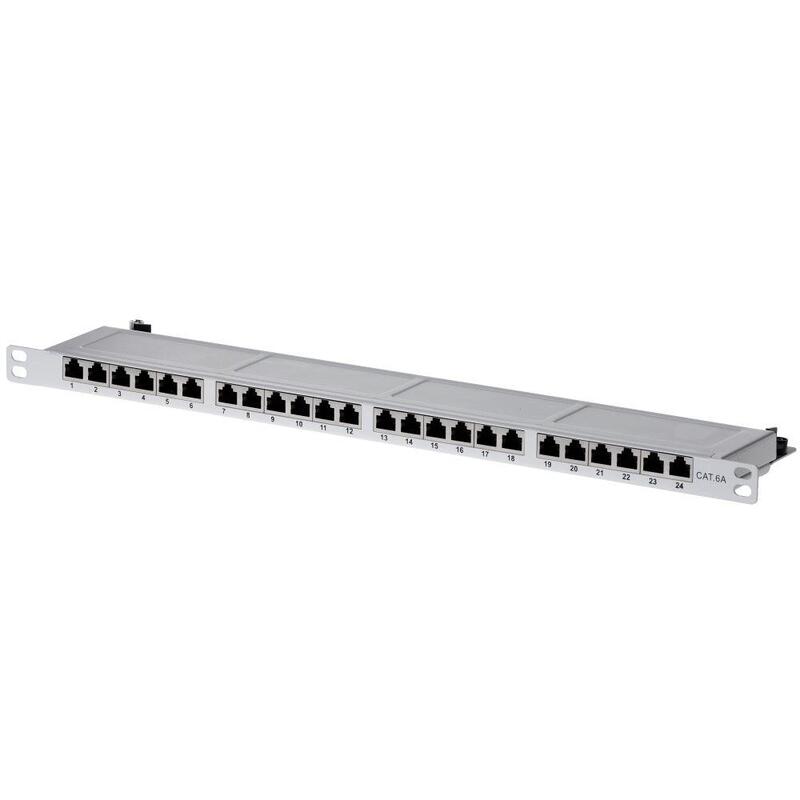 Patch Panel Helos Cat 6a 19 "0.5u 24 Puertos Gris Claro
