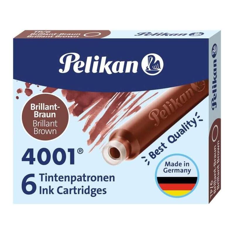 Pelikan Caja De 6 Cartuchos 4001 Tp/6 Tinta De Alta Calidad - Compatible Con Plumas Estilograficas - Color Marron