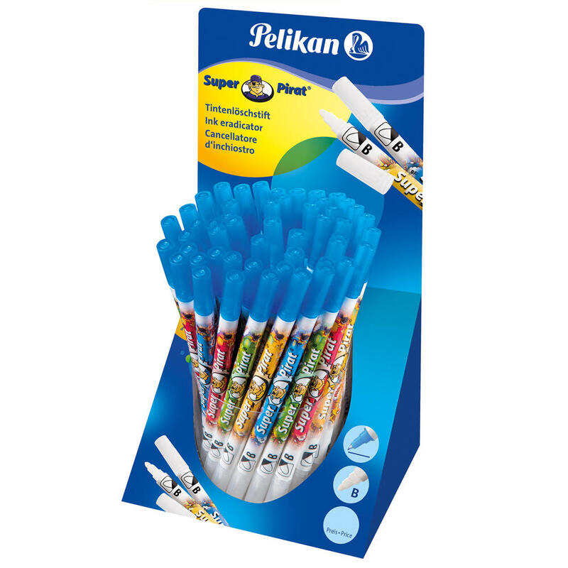 Pelikan Expositor De 50 Boligrafos Super Pirat 850 B - Borratinta De Pluma Estilografica Y Roller - Punta Blanca Y