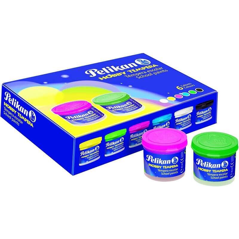 Pelikan Set De 6 Tempera - Bote 40ml - Con Pincel - Botes De 40 Ml - 6 Colores + 1 Pincel - Pigmentos Seleccionados -