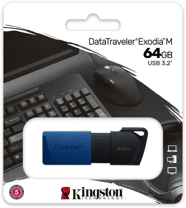 Kingston Datatraveler Exodia M Memoria Flash 64Gb Usb 3.2 Gen 1 Dtxm/64Gb - Con Tapa Movible (Negro + Azul)