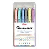 Pentel Illumina Flex Pack De 6 Marcadores Fluorescentes Doble Punta - Biselada Trazo Entre 1.5 A 3.5mm - Conica Trazo
