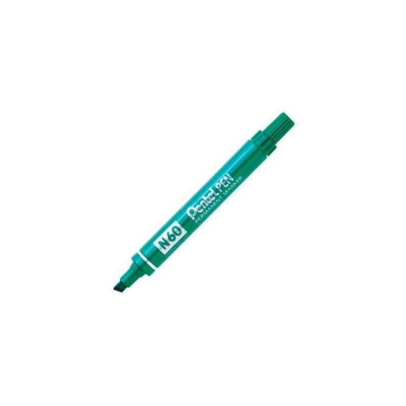 Pentel Pen N60 Marcador Permanente Aluminio Punta Biselada Verde -12u-