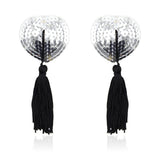 Pezoneras Autoadhesivas Forma De Corazón Con Lentejuelas Negro/Plata