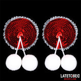 Pezoneras Con Lentejuelas Rojas Y Pompones Blancos