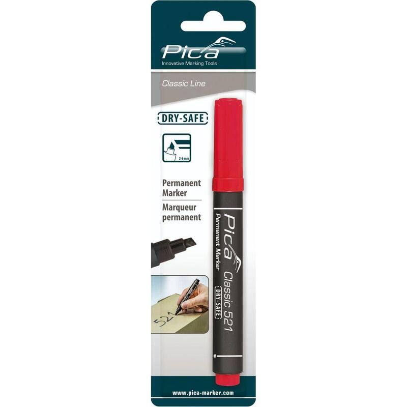 Pica Permanentmarker 2-6mm, Wedge Tip, Red / Retail Pack.