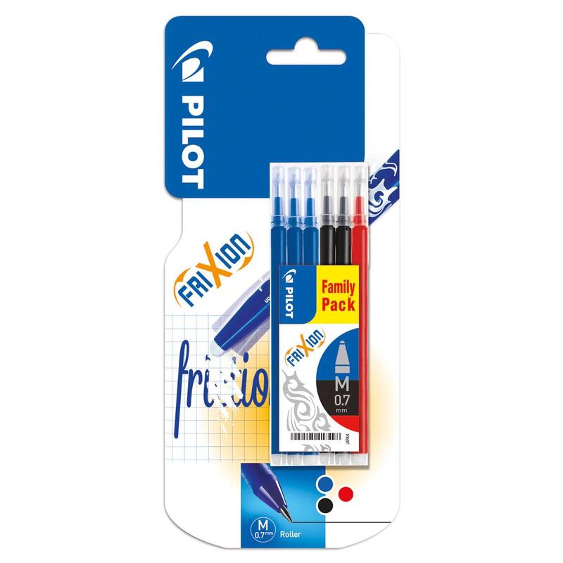 Pilot Pack De 6 Recambios Para Frixion Ball Y Frixion Clicker - Punta De Bola Redonda 0.7mm - Trazo 0.4mm - Colores: 3x Azul, 2x Negro Y 1x Rojo