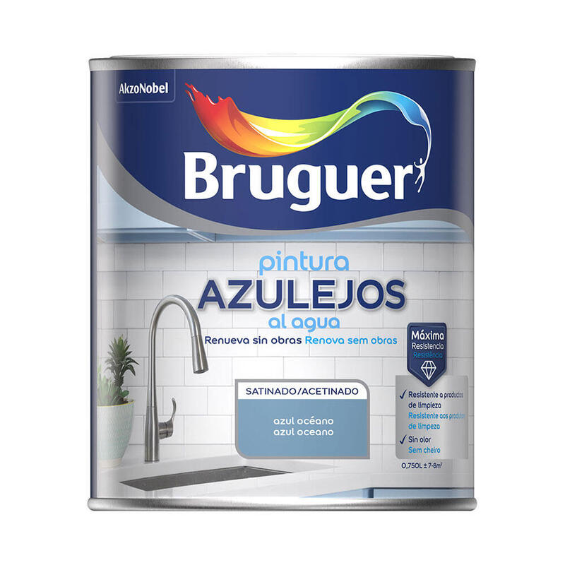Pintura Azulejos Al Agua Satinado Azul Océano 750 Ml