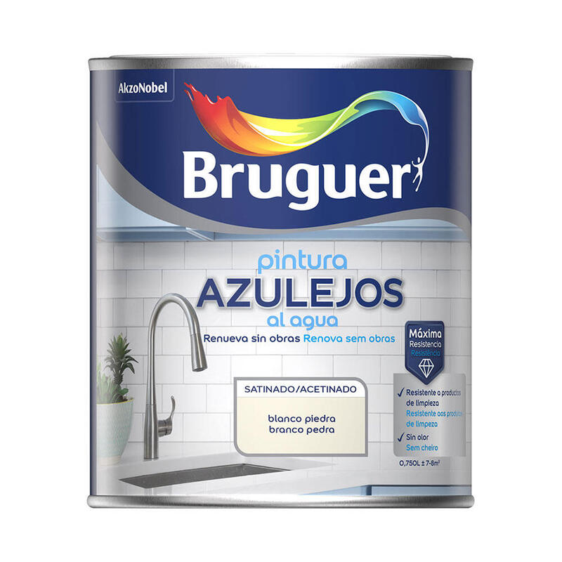 Pintura Azulejos Al Agua Satinado Blanco Piedra 750 Ml