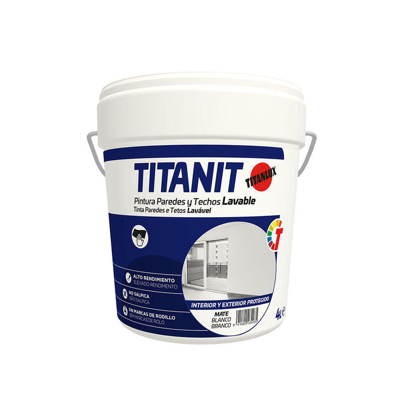 Pintura Para Paredes Y Techos Lavable Titanit Mate Blanco Interior Y Exteriores Protegidos 4l Titanlux 029190004