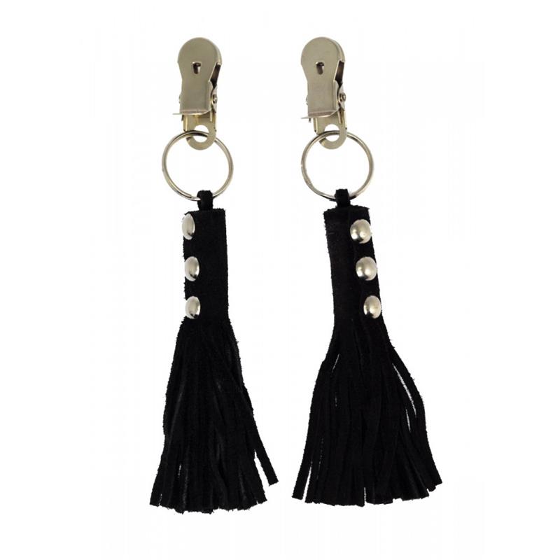 Pinzas Para Pezones Cuero Flecos Negro