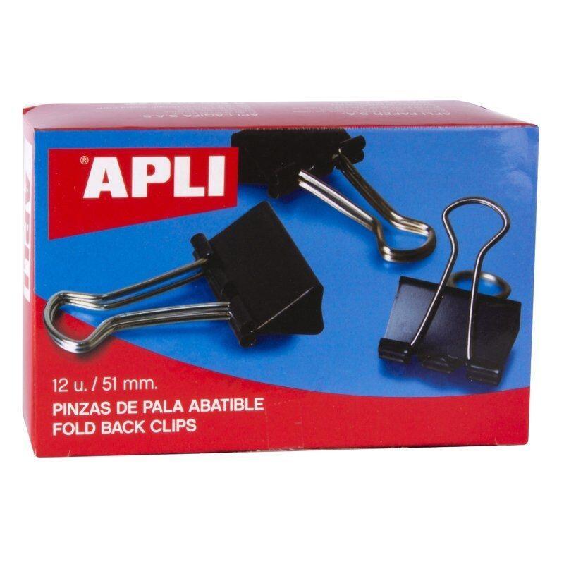 Pinzas Sujetapapeles Abatibles Apli 11952/ 51 Mm/ 12 Unidades/ Negras