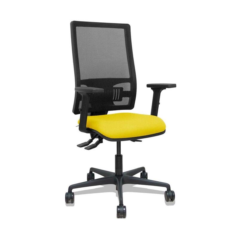 Piqueras Y Crespo Silla Bormate Asincro Malla Negra Asiento Bali Amarillo Brazos 2d Ruedas 65mm