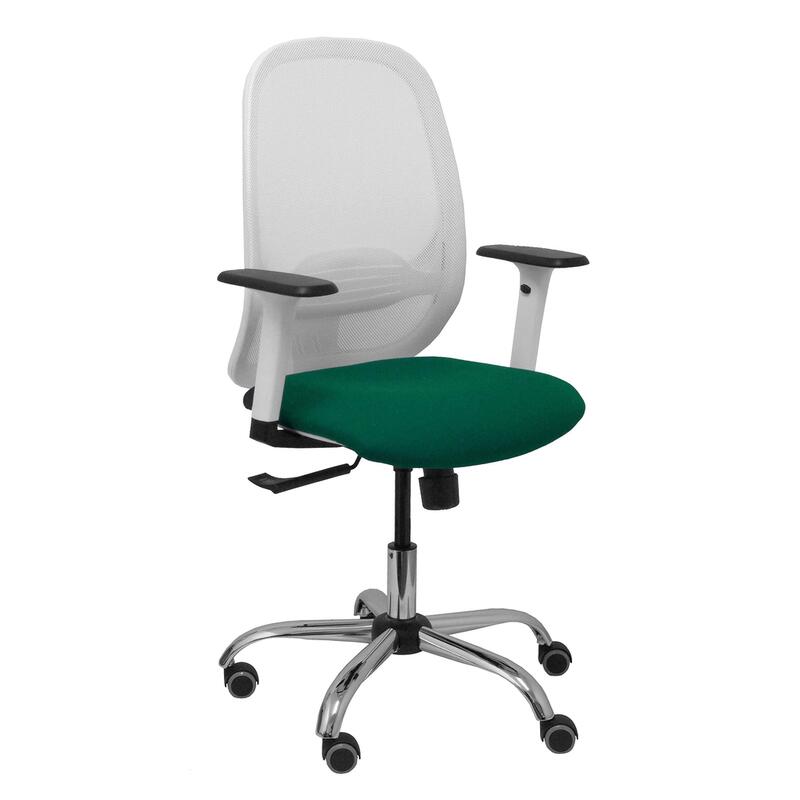 Piqueras Y Crespo Silla Cilanco Blanca Malla Blanca Asiento Bali Verde Botella Brazo Regulable Base Cromada Ruedas De Parque