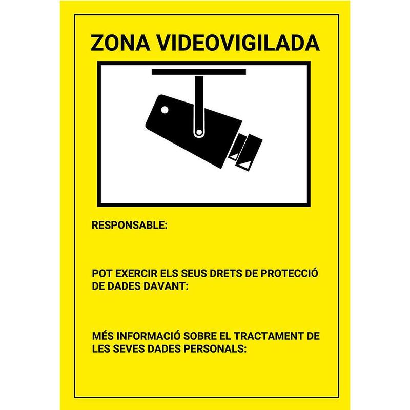 Placa / Cartel En Catalán De Zona Videovigilada Plástico Para Interior/Exterior. Homologado Según Normativa Vigente