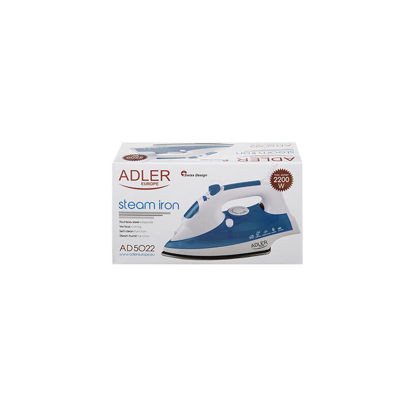 Plancha De Vapor Adler Ad 5022 Suela De Cerámica Azul, Blanco 2200 W