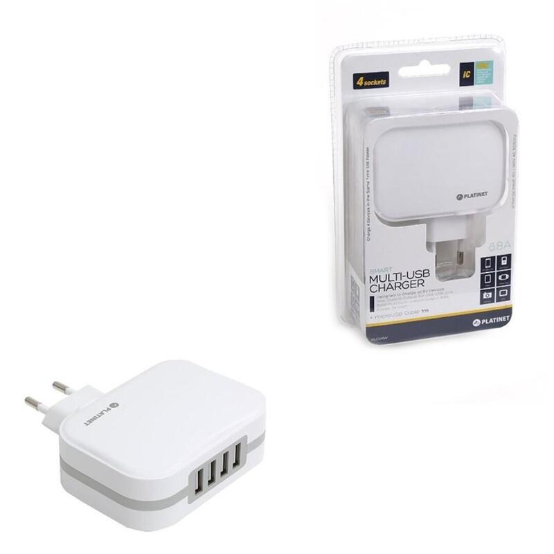 Platinet Cargador Pared 4xusb 6,8a + Cable Microusb 1m Blanco