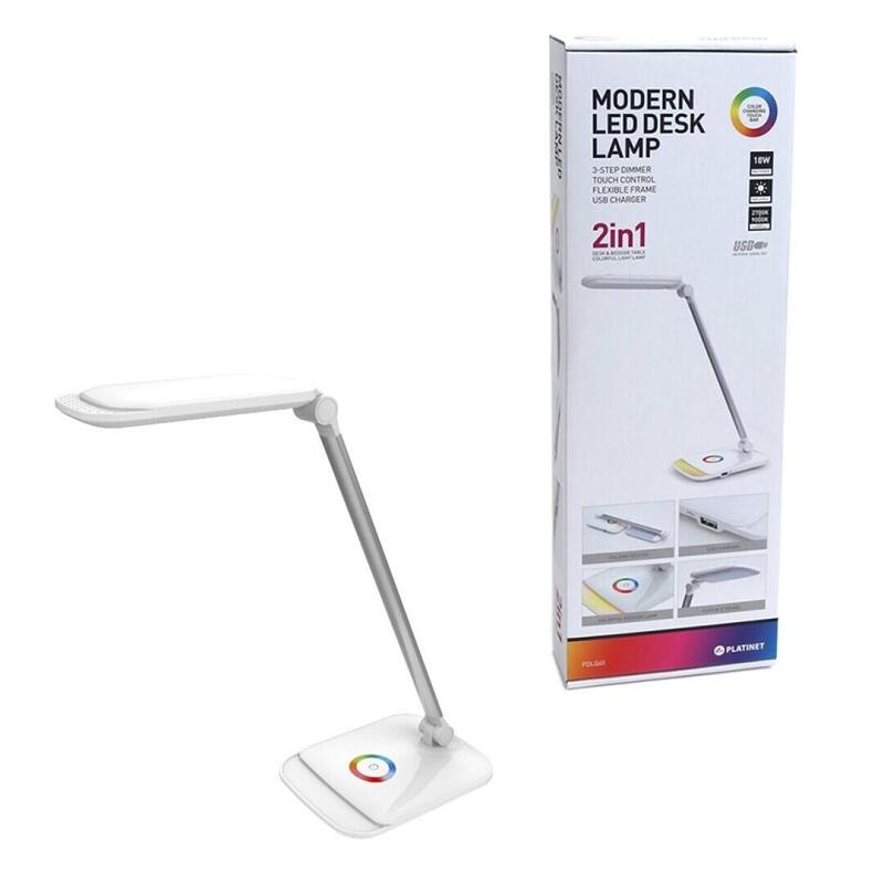 Platinet Lampara De Mesa 12w+Luz Noche+Carga Usb