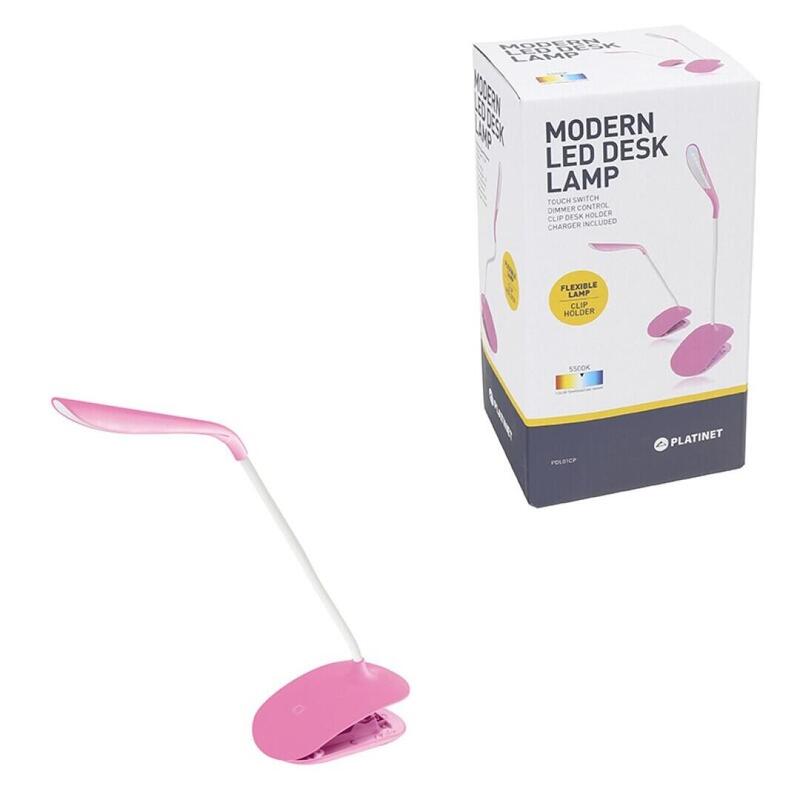 Platinet Lampara Led De Mesa 3w Flexible Rosa Con Clip