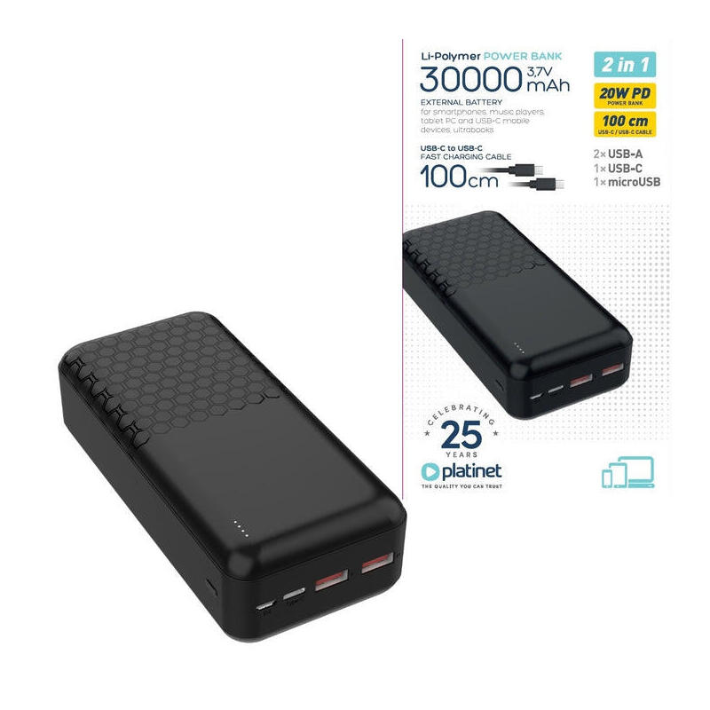 Platinet Power Bank 30000mah Carga Rapida Negro Pmpb30op19