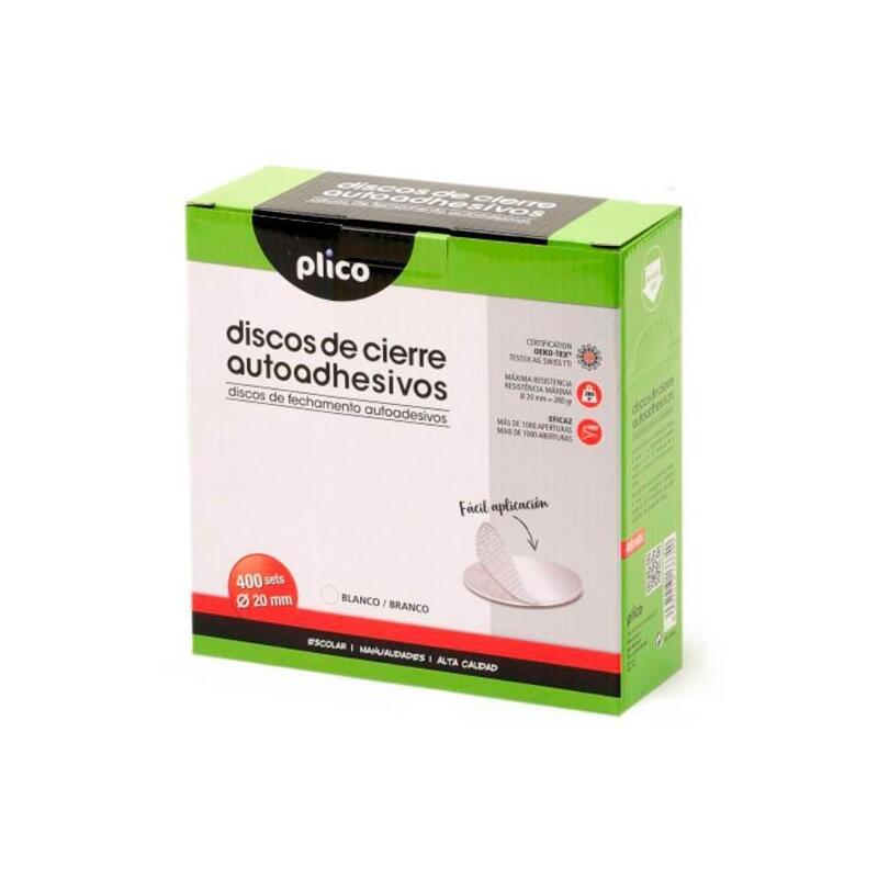 Plico Discos De Cierre Textil Autoadhesivo Ø20mm  -Caja 400 Discos- Blanco