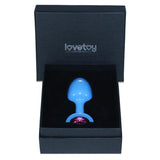 Plug Anal De Metal Azul Rosebud Con Joya Rosa